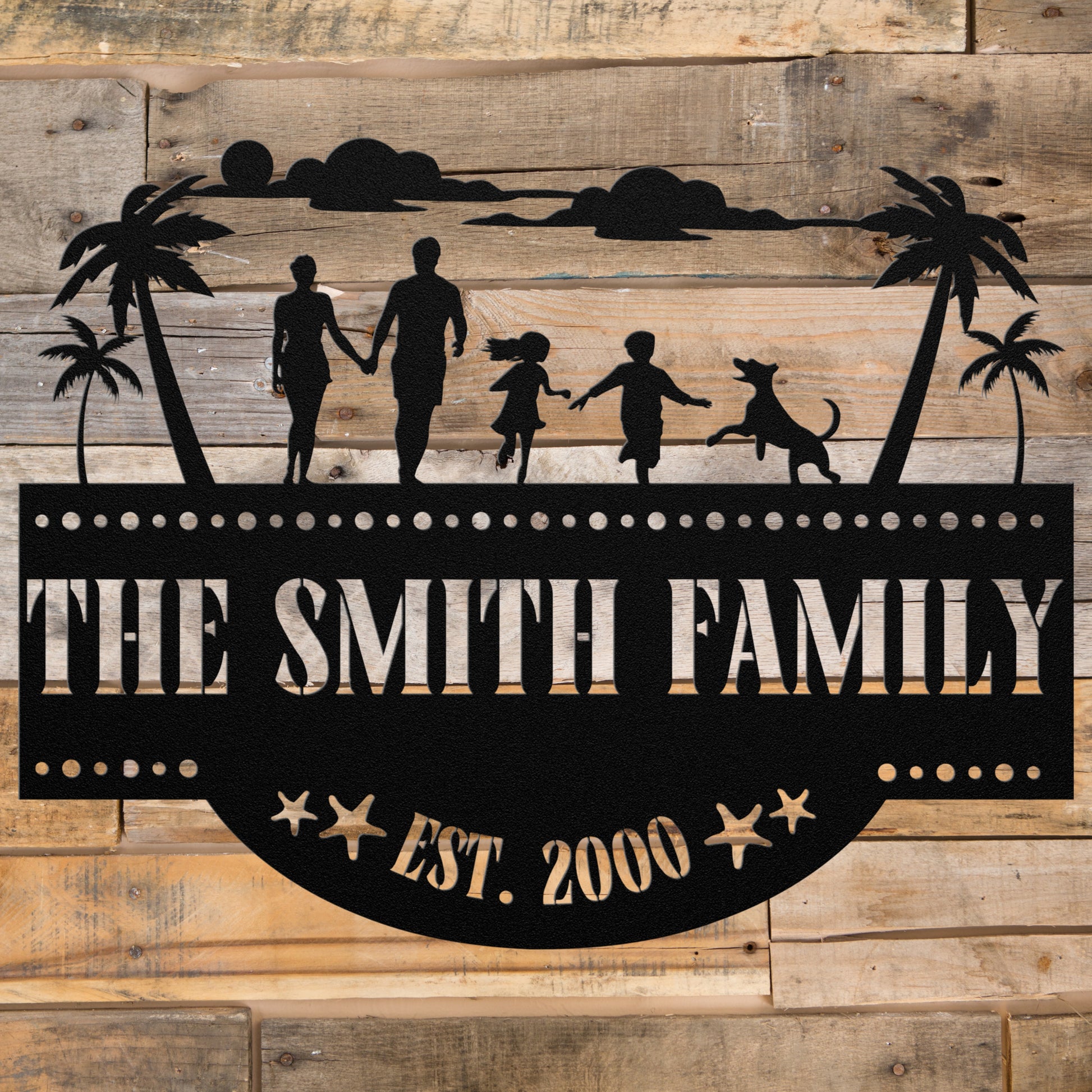 At the beach with customizable Family and Established Date