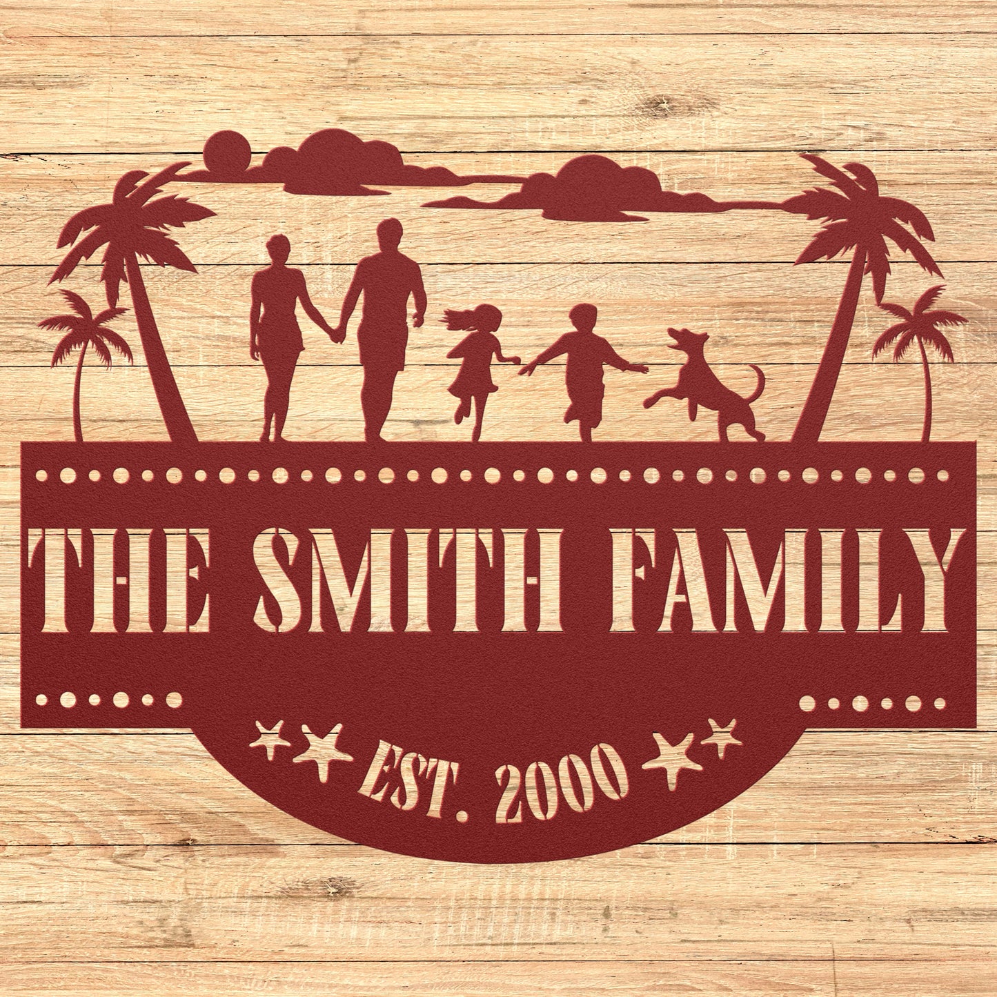 At the beach with customizable Family and Established Date