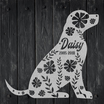 Silver dog, Remember your cherished pet with this lovely metal sign that is customizable with Name and dates.