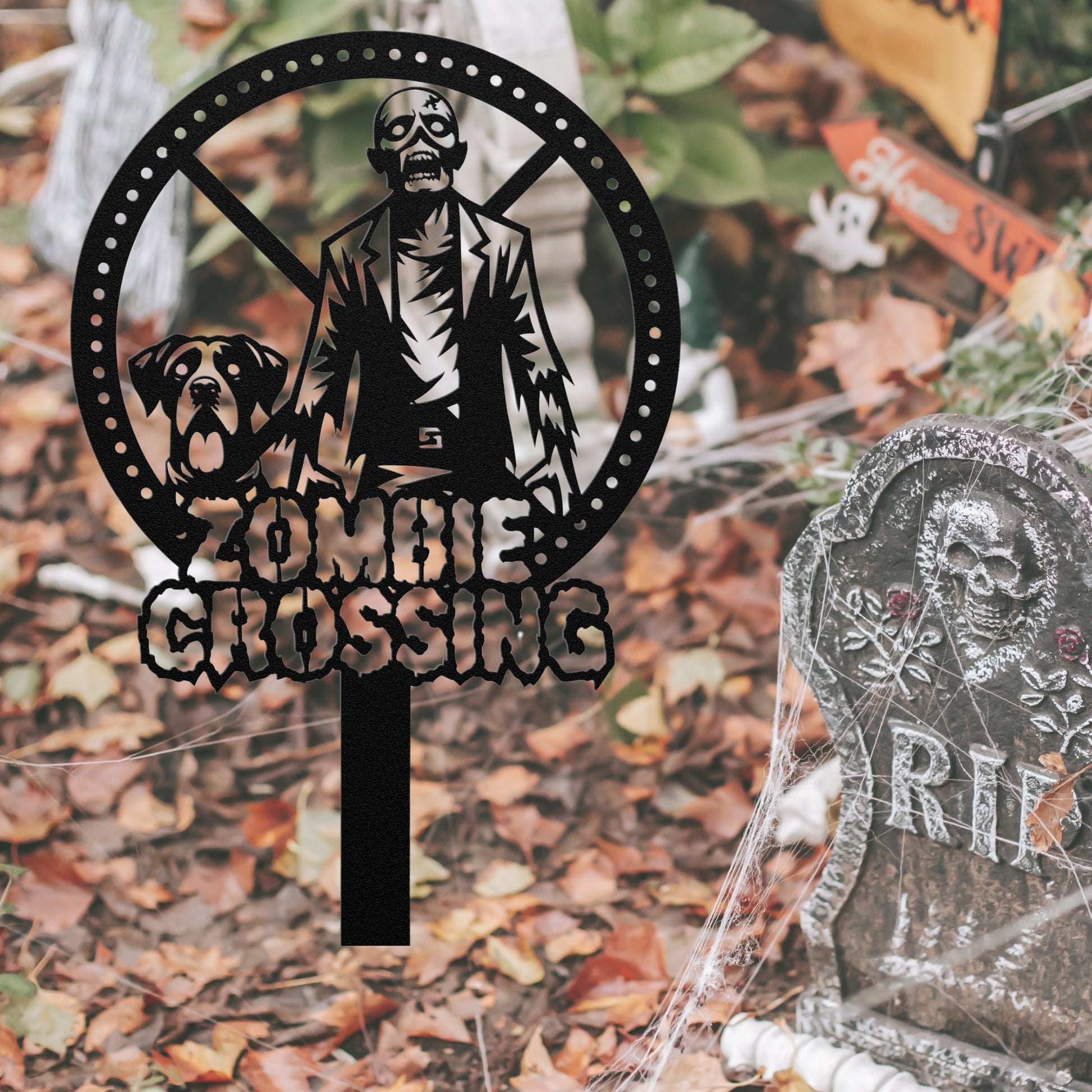 spooky zombie crossing yard sign