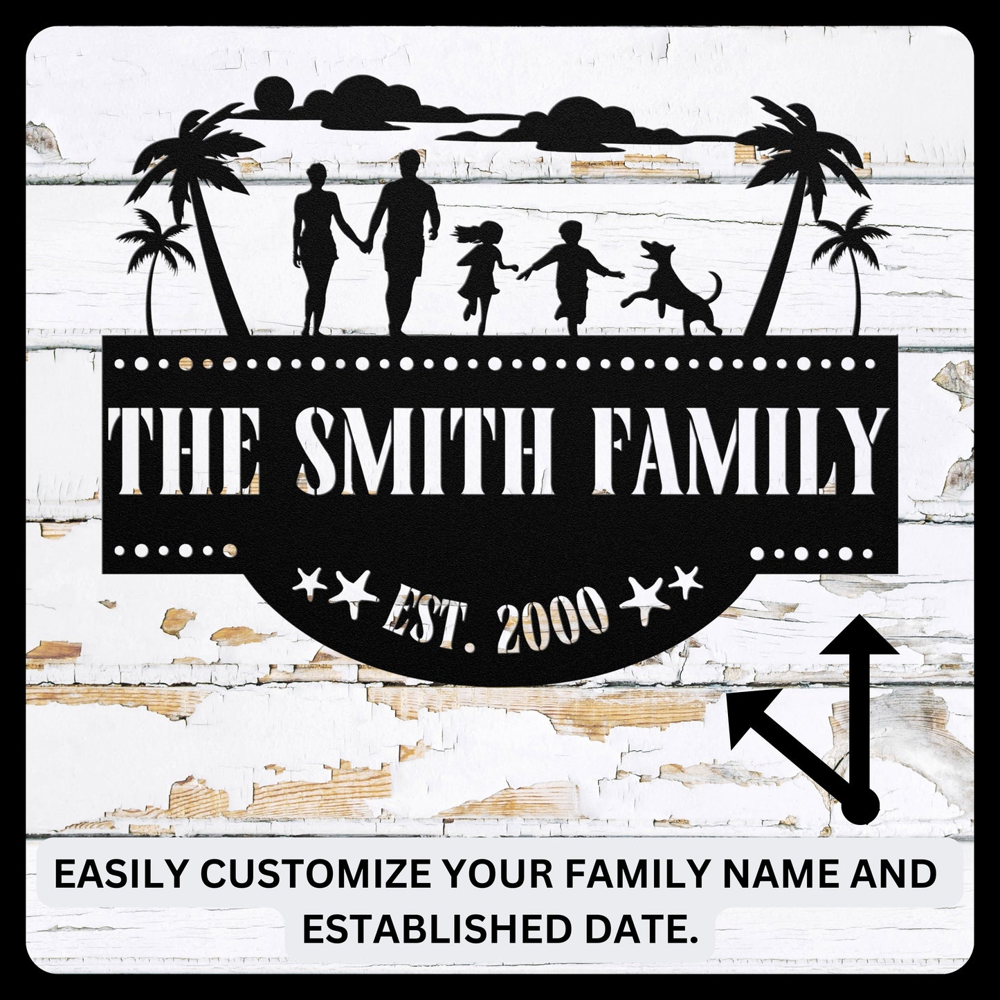 At the beach with customizable Family and Established Date